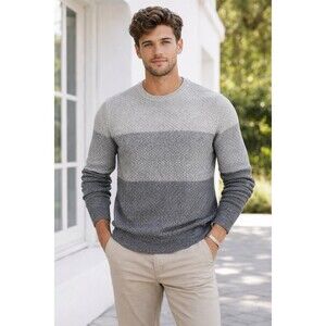 London Fog Gray Ombre Sweater Mens XL Clean Minimalist Cozy Spring Knit